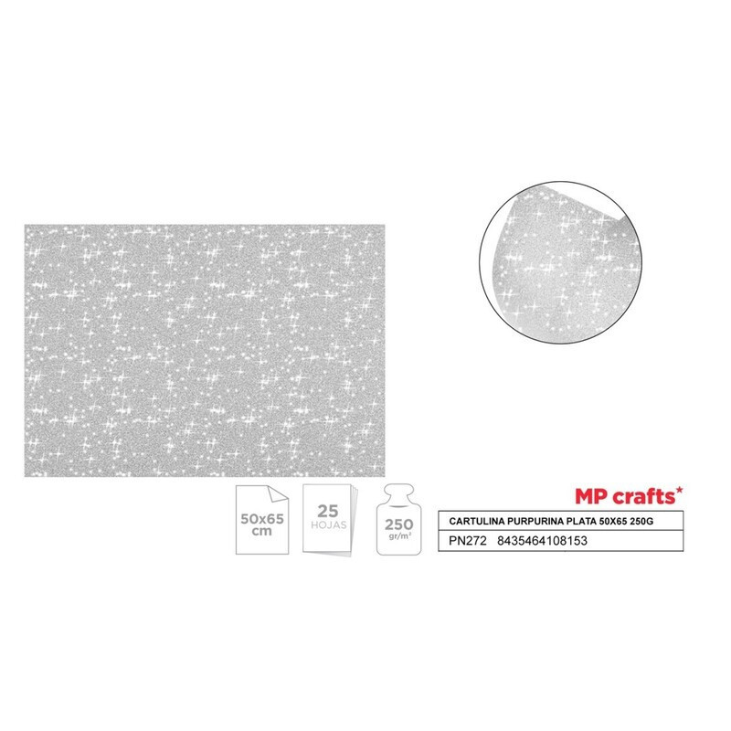 CARTULINA PURPURINA 50*65 250G PLATA PTE 25U MADRID PAPEL PN272