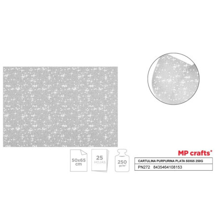 CARTULINA PURPURINA 50*65 250G PLATA PTE 25U MADRID PAPEL PN272