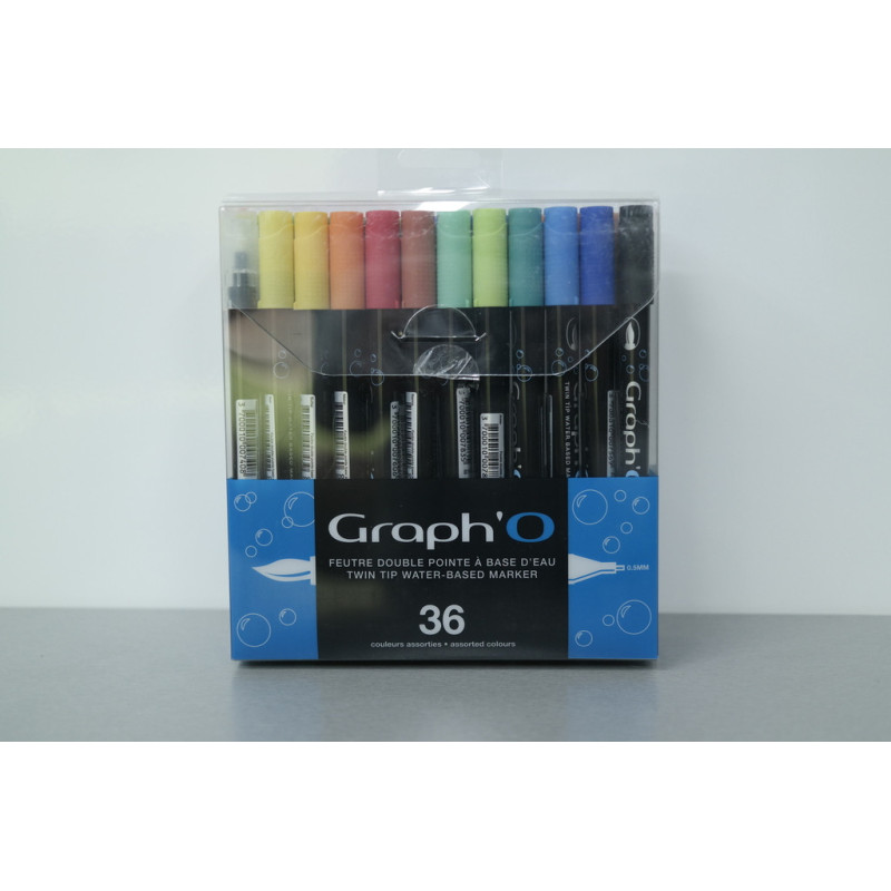 ROTULADOR GRAPH'O DOBLE PUNTA PINCEL BASE AGUA CAJA 36U GO00360 MCH
