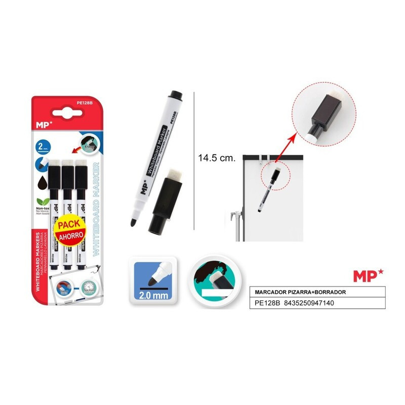 ROTULADOR MADRID PAPEL PIZARRA BLANCA ECONOMICA C/BORRADOR BLISTER 3U NEGRO PE128B