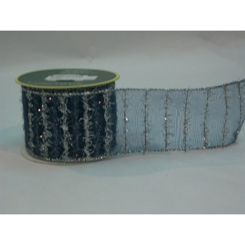 CINTA REGALO SEDA AZUL FLECO PLATA 6CM 10YD  49042 ^