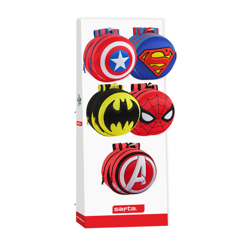 RELLENO EXPOSITOR 945 MOCHILAS REDONDAS 3D SURT. SUPER HEROES SAFTA23 ENERO 642296912
