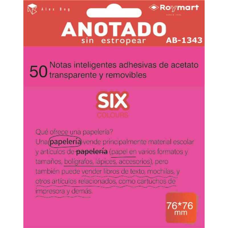 BLOC NOTAS ADHESIVO REMOVIBLE 76*76 50H ACETATO ROSA ALEX BOG AB-1343 UNIDAD