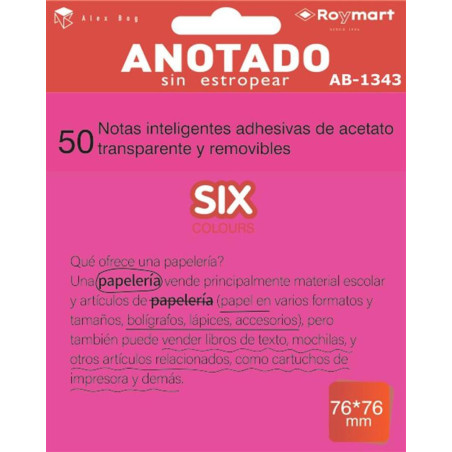 BLOC NOTAS ADHESIVO REMOVIBLE 76*76 50H ACETATO ROSA ALEX BOG AB-1343 UNIDAD