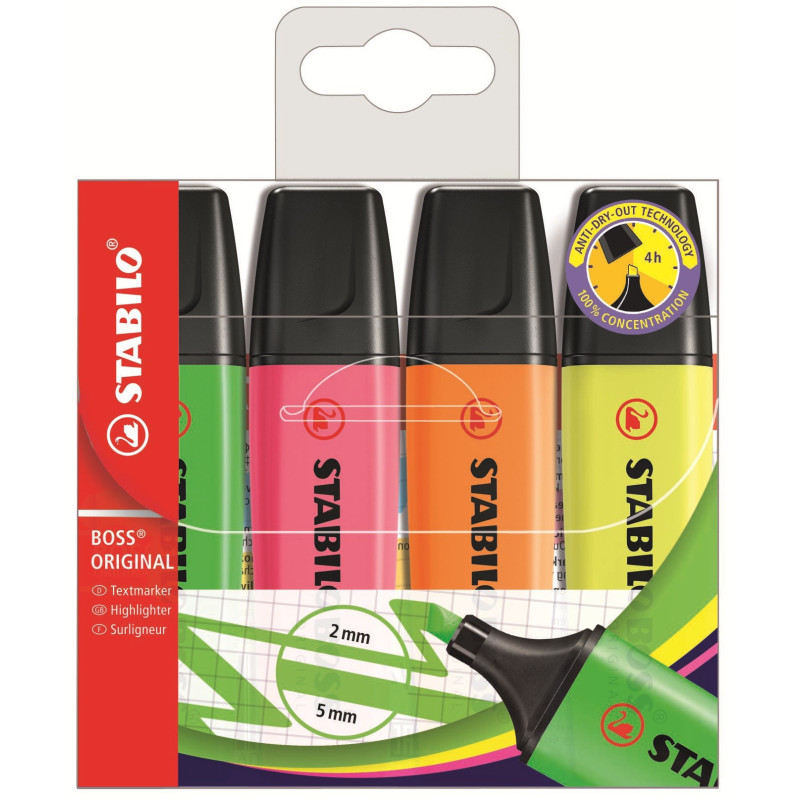 MARCD.ES FLUORESCENTES STABILO BOSS caja 4UDS (AM,NJ,VD,RS)