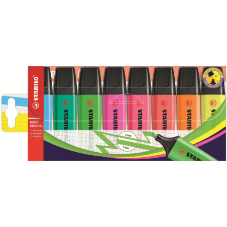 MARCD.ES FLUORESCENTES STABILO BOSS caja 8UDS (AM,NJ,VD,RS,AZ,RJ,FUC,TURQ)