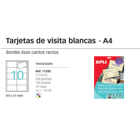 TARJETA VISITA APLI INKJET A-4 BORDE LISO RELIEVE CREMA 230G 10H 11285