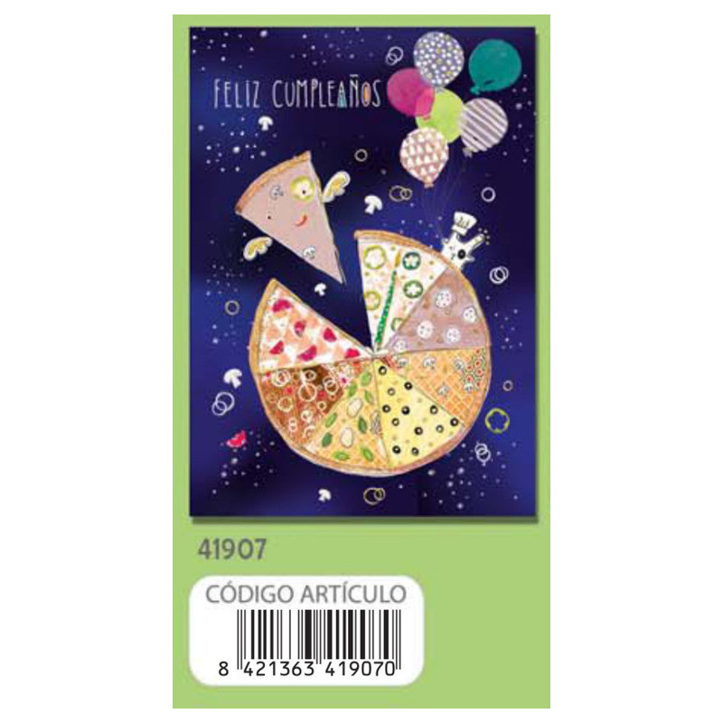 TARJETA FELICITACION ARGU TURNOWSKY PIZZA GLOBOS 41907 UNIDAD