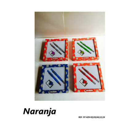 JUEGO BOLI LAPIZ LEBER METAL LLAVERO ESTUCHE 97.429-12 NARANJA