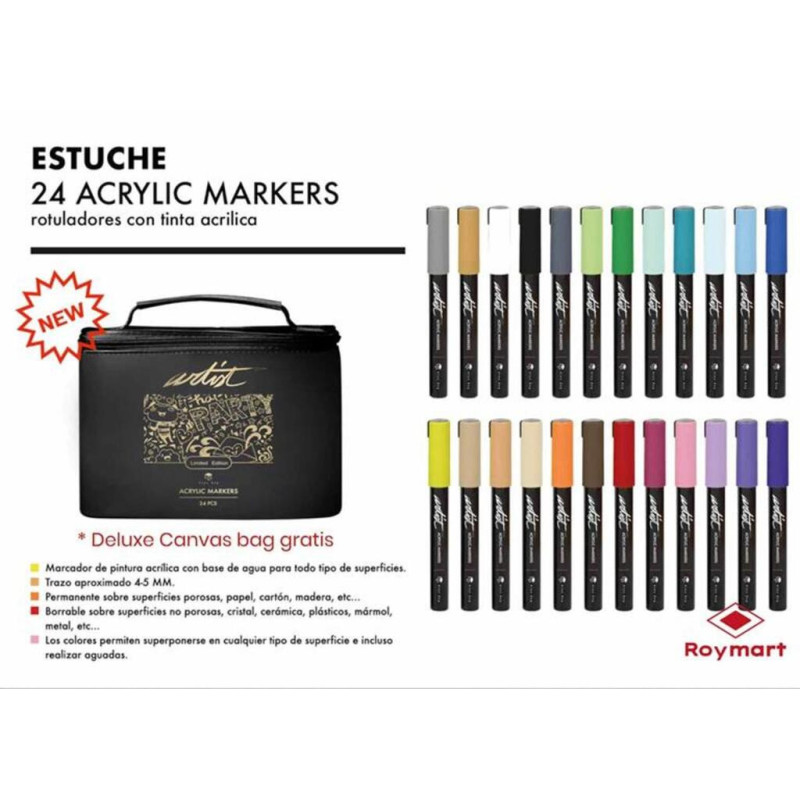 ESTUCHE ARTIST 24 MARCADORES ACRILICOS SURTIDOS ALEX BOG AB-0624