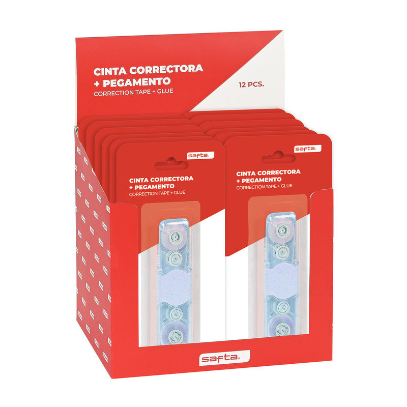 EXP. 12 PCS. CINTA CORRECTORA+PEGAMENTO SAFTA SAFTA26 3422051079 17X18,5 UNIDAD