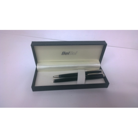 JUEGO LEBER BOLIGRAFO PLUMA METALICO NEGRO 97.240 01 ^