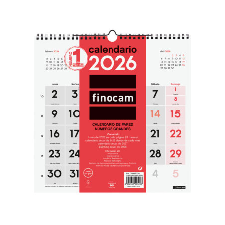 CALENDARIO PARED N.GRANDES 30X30 2026+ FINOCAM26 780570026 300 X 5 X 310 MM