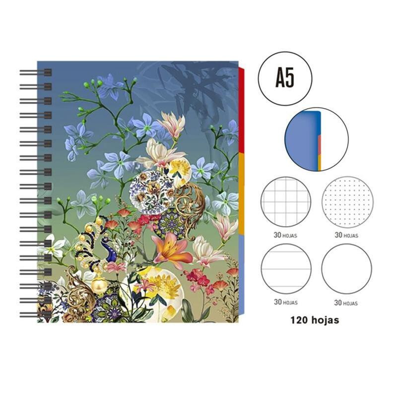 CUADERNO SENFORT WIRE-O A5 3 SEPARADORES 4 RAYADOS BATIK 12525220