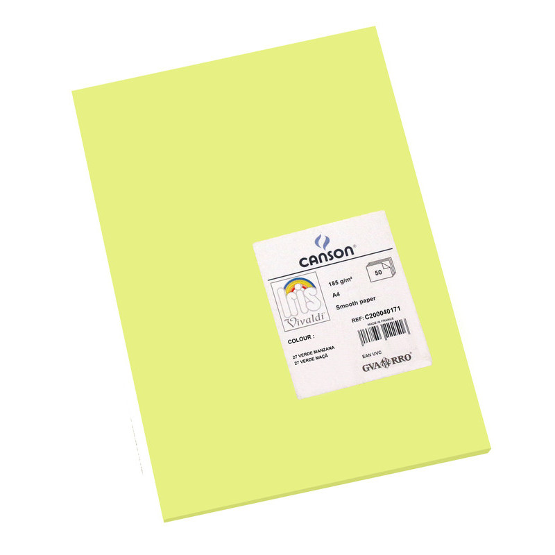 CARTULINA CANSON GUARRO IRIS A-4 VERDE MANZANA 27 PTE 50U 200040171