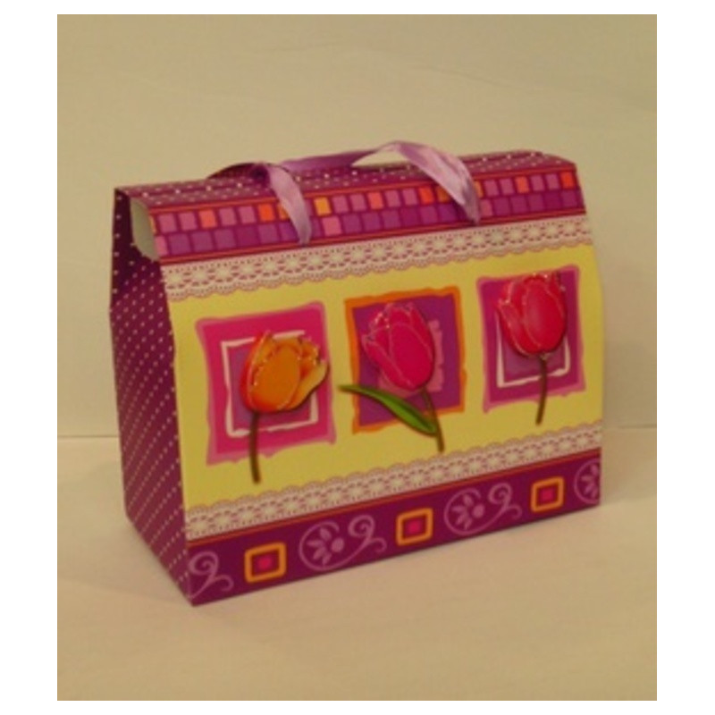 CAJA REGALO BOLSA PAPEL ARGU TULIPANES PURPURINA C/ASAS 37316 ^