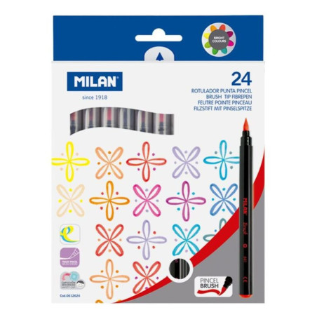 ROTULADOR MILAN PUNTA PINCEL CAJA CARTON 24 COLORES 612624 UNIDAD