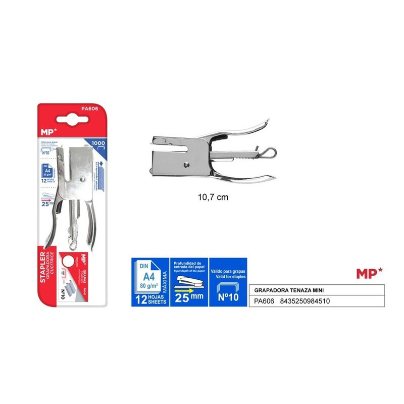 TENAZA MADRID PAPEL METAL MINI CROMADA GRAPA Nº 10 PA606