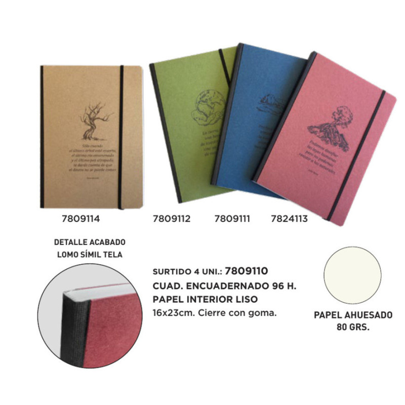 CUADERNO ENCUADERNADO 16*23 SENFORT21 LISO 96 HOJAS ECO COLOR AZUL 7809111