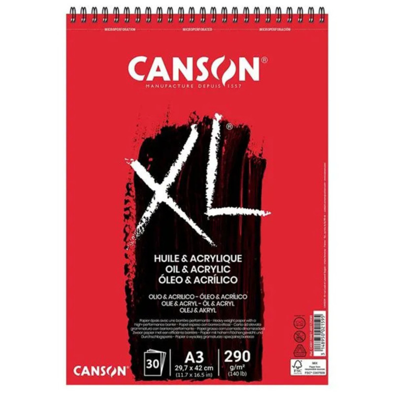 BLOC DIBUJO CANSON XL ESPIRAL OLEO Y ACRILICO 290G A-3 BLOC 30H 400110402