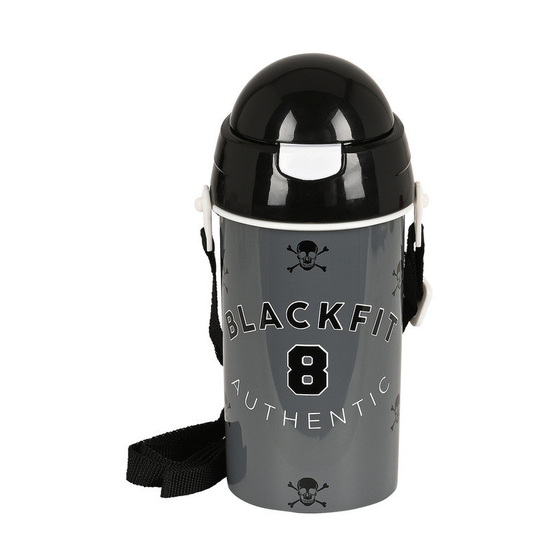 BOTELLA 500ML APERTURA AUTOM. CON PAJITA BLACKFIT8 "SKULL" 342241899 19,5*7,3 SAFTA22