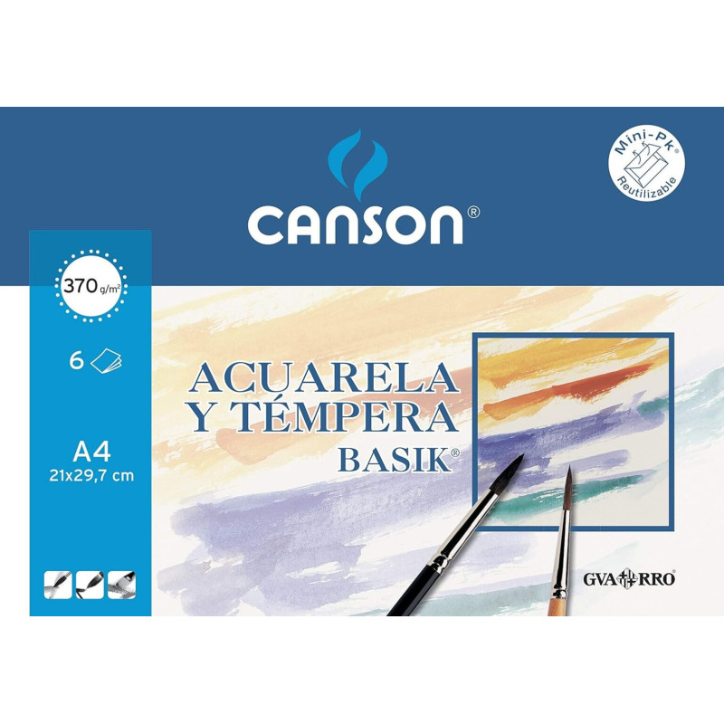 PAPEL CANSON BASIK MINIPACK 370G ACUARELA A-4N NETO  6H C 200006416