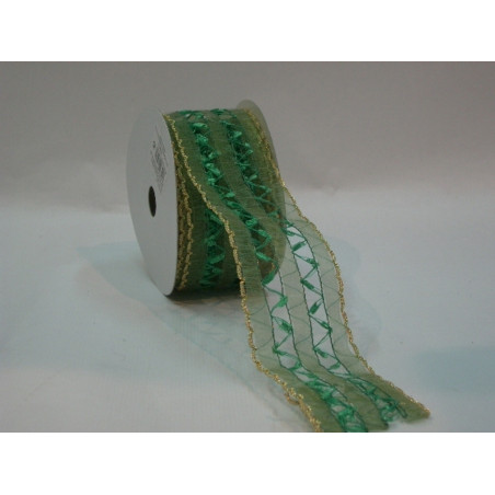 CINTA REGALO SEDA ZIG ZAG VERDE 60MM 10YD 57690129 ^