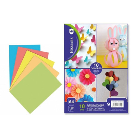 BLOC 10 HOJAS CARTULINA BISMARK 10 COLORES 180G POESSA 327731 UNIDAD (24)