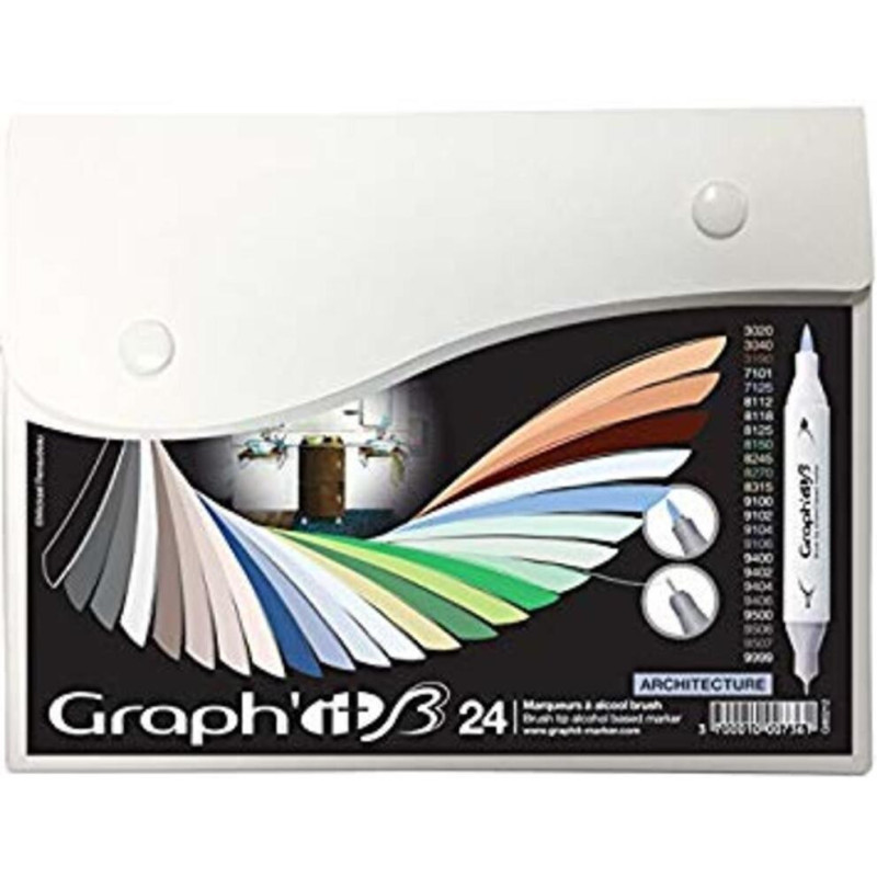ROTULADOR GRAPH'IT DOBLE PUNTA PINCEL BASE ALCOHOL CAJA 24U COLORES ARCHITECTURE GI80212 MCH