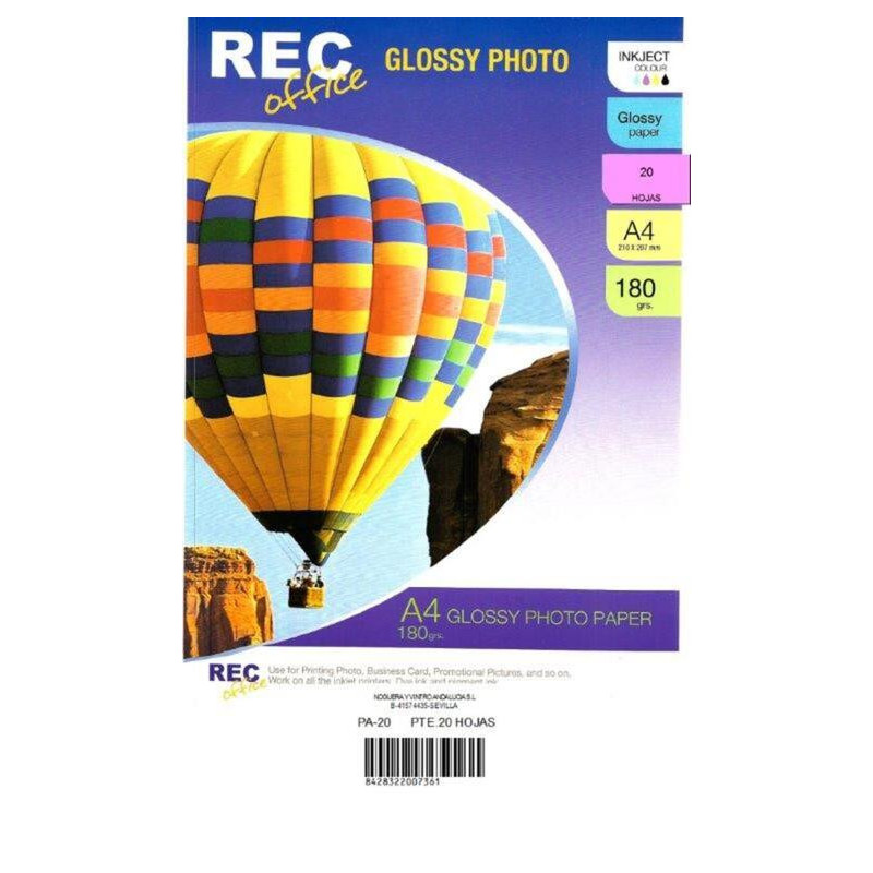 PAPEL FOTOGRAFICO INK-JET LASER GLOSSY 180G A4 PTE 100H MANIFOL PA100