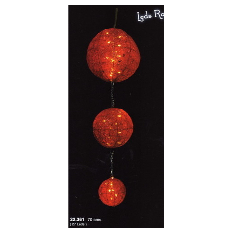 LUCES LED 27 FIJA ROJA COLGANTE 3 BOLAS PILAS 22361 ^