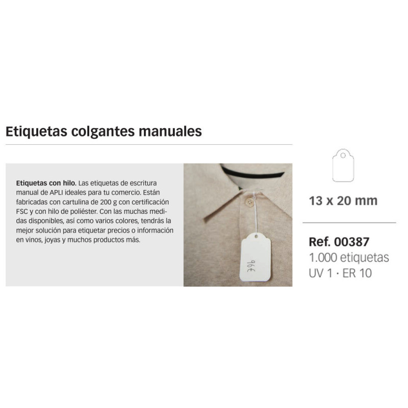 ETIQUETAS APLI COLGANTE 387 13*20 CUADRADA C/1000U