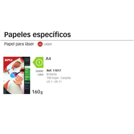 PAPEL APLI LASER A-4 FOTO DOBLE CARA BRILLO 160G 100H 11817