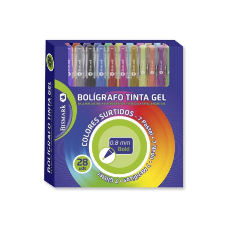BOLIGRAFO GEL BISMARK SET 28 COLORES PASTEL/METAL/NEON/GLITTER 330831 POESSA