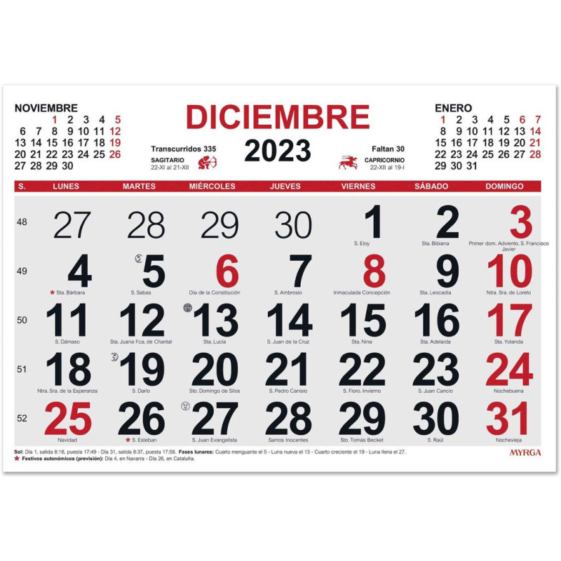 CALENDARIO MYRGA23 2023 43*31CM FALDILLA 1594