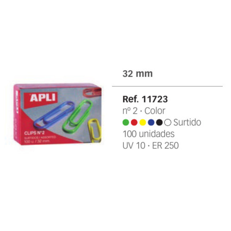 CLIPS APLI 2 BILABIADOS 32MM COLORES SURTIDOS C/1000U 11723