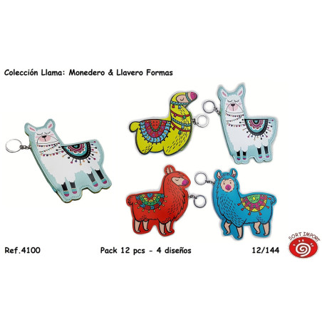MONEDERO Y LLAVERO SORT SERIE LLAMA FORMAS 4 COLORES SURTIDOS 4100