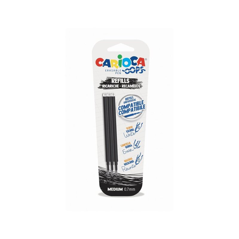 BOLIGRAFO RECAMBIO CARIOCA OOPS RETRACTIL BORRABLE NEGRO BLISTER 3U 43041/01