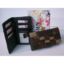 MONEDERO BILLETERO FERCHI HEBILLAS PVC SEÑORA LARGO MARRON 8935 ^