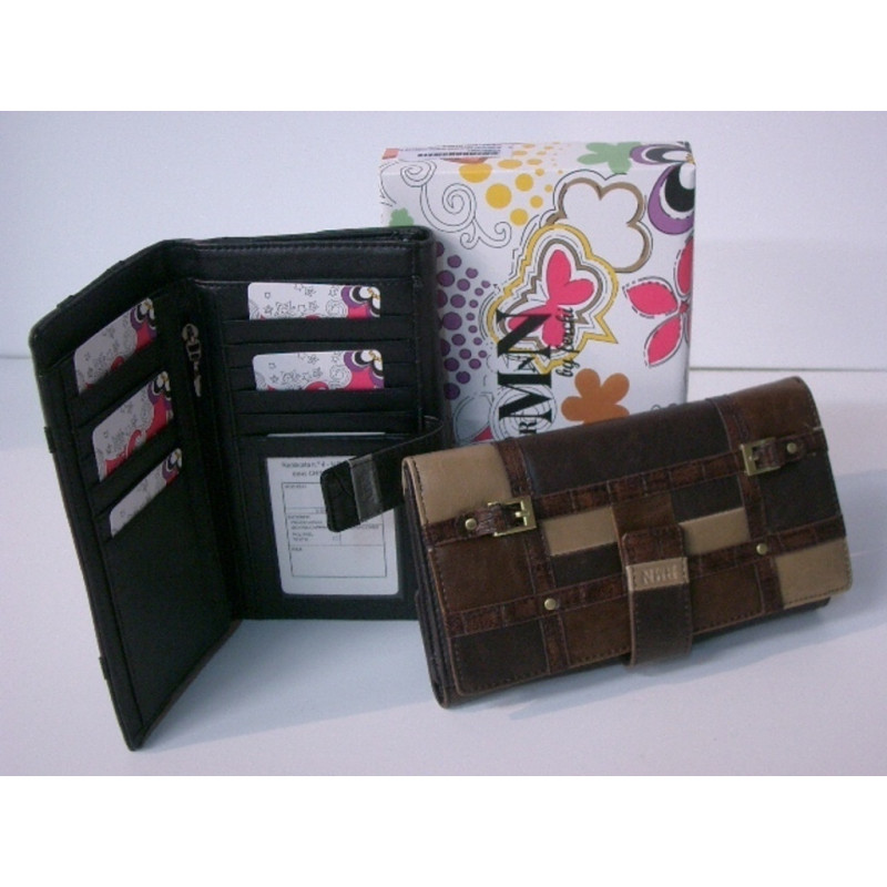 MONEDERO BILLETERO FERCHI HEBILLAS PVC SEÑORA LARGO MARRON 8935 ^