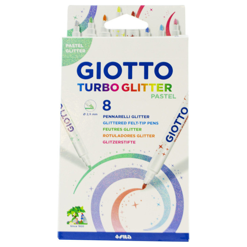 ROTULADOR GIOTTO TURBO GLITTER PASTEL PURPURINA 8 COLORES CARTON FILA 426300