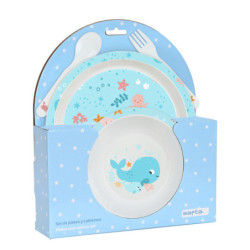 SET DE PLATOS Y CUBIERTOS PREESCOLAR "BALLENITA" SAFTA22 VAC 342289933