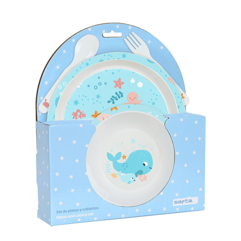 SET DE PLATOS Y CUBIERTOS PREESCOLAR "BALLENITA" SAFTA22 VAC 342289933