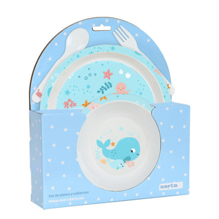 SET DE PLATOS Y CUBIERTOS PREESCOLAR "BALLENITA" SAFTA22 VAC 342289933
