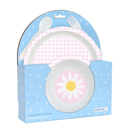 SET DE PLATOS Y CUBIERTOS PREESCOLAR "FLOR" SAFTA22 VAC 342290933