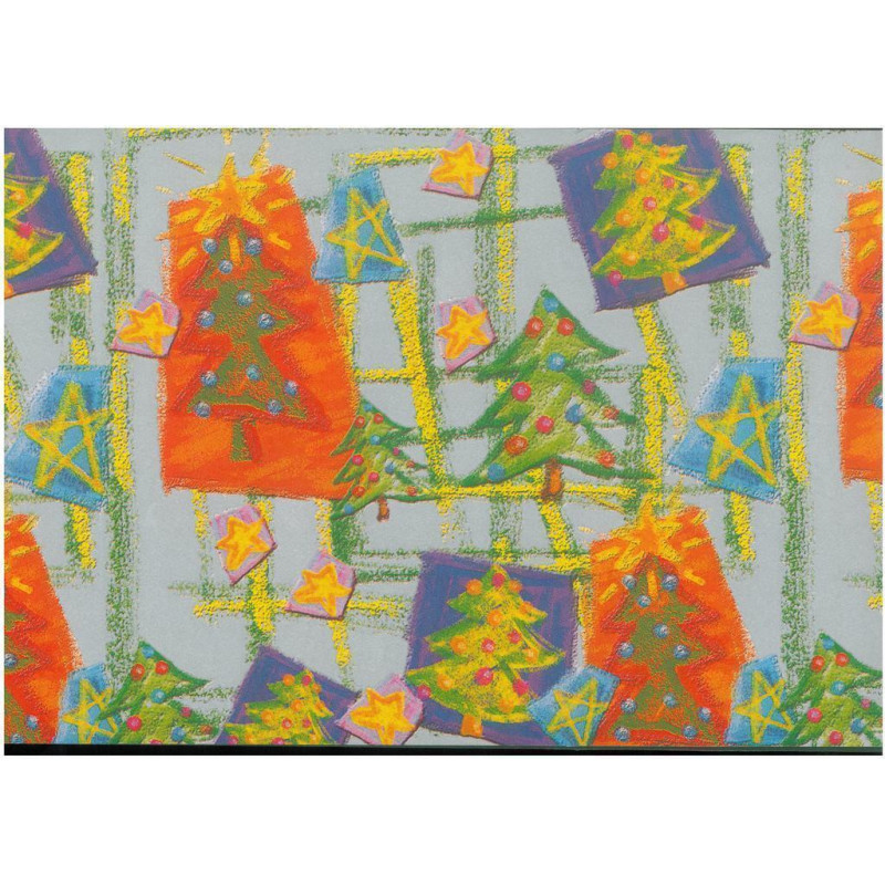 PAPEL REGALO ROLLO 62 SETIMPRES ESTUCADO NAVIDAD ARBOLES PLATA N4P