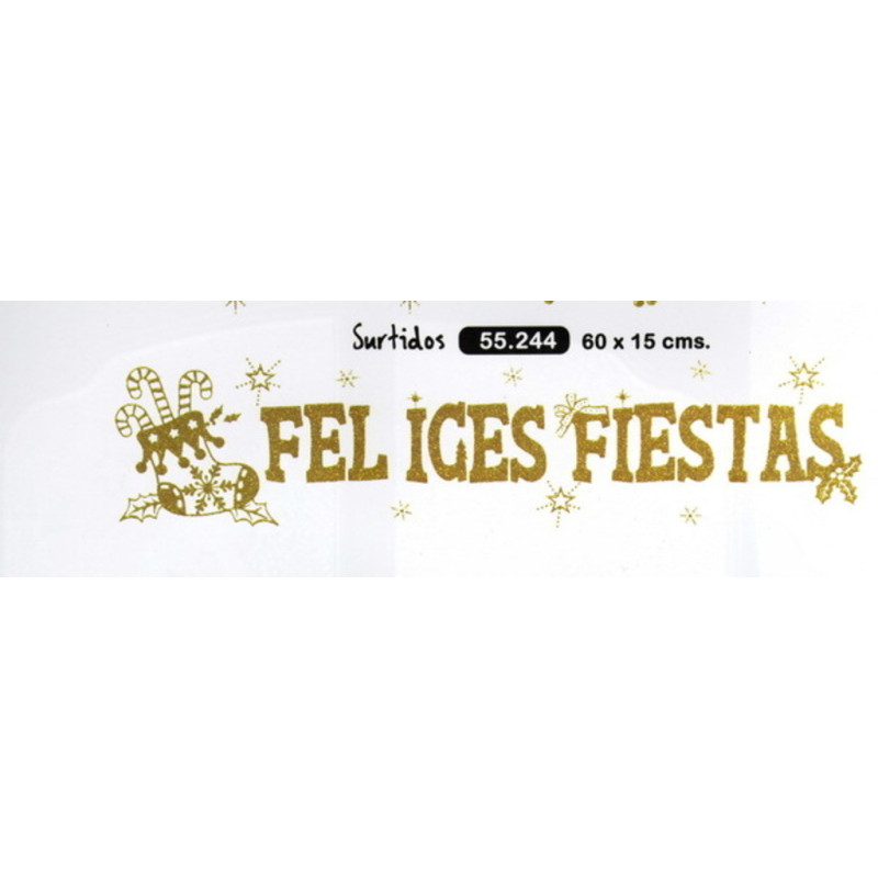 STICKER FELICES BONES FESTES ORO PURPURINA 60*15 55244 ^