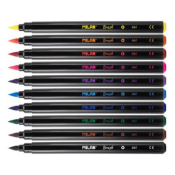 ROTULADOR MILAN PUNTA PINCEL CAJA CARTON 10 COLORES 612610 UNIDAD