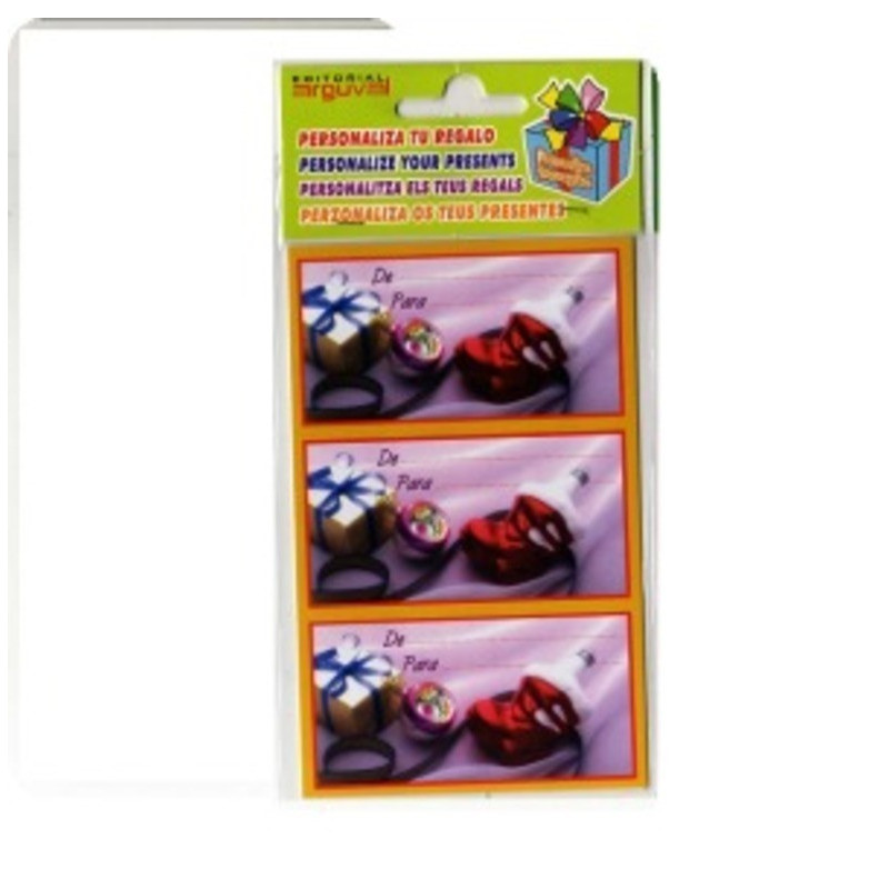 ETIQUETAS FELICIDADES ARGU DE: PARA: "ADORNOS REGALO" SOBRE 9U 28252/5 ^