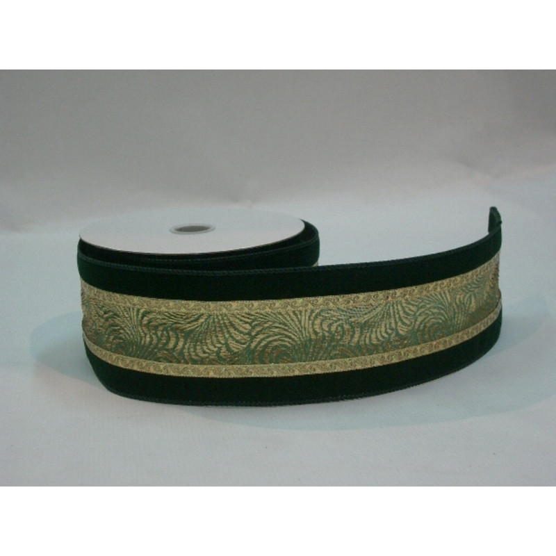CINTA REGALO TERCIOPELO VERDE ORO 60MM 10YD 62513111 ^